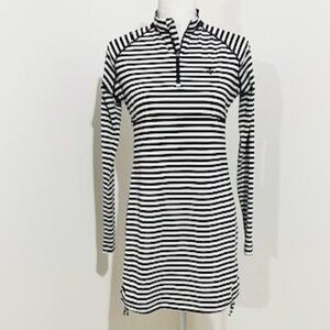 Coolibar Lawai Ruche Swim Shirt Black& White Striped Style 03242 Women's Size XS